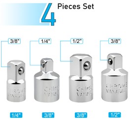 4-Piece Adaptor Set Socket Adapter Set 1/2 Inch to 3/8 Inch 3/8 Inch to 1/2 Inch 3/8 Inch to 1/4 Inch 1/4 Inch to 3/8 Inch for Ratchet Socket Spanner