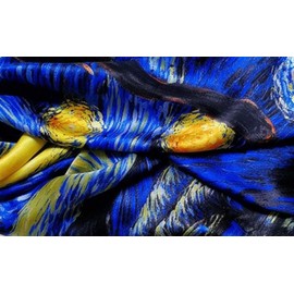 laprée - Women's Silk Scarf Art Reproduction with Hand-Rolled Edge 90 x 90 cm - Vincent Van Gogh Claude Monet, The Starry Night By Vincent Van Gogh