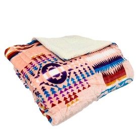 Sacred Thread Fleece Blanket 87"x95" South Western, Reversible Mexican, Vibrant Aztec Blankets and Throws for Aztec Decor for Home Native American Boho Blanket, Sherpa Peach King