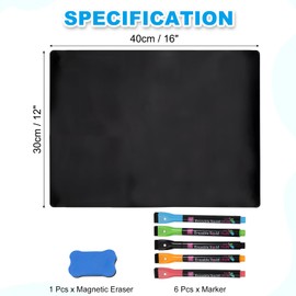 PATIKIL Magnetic Dry Erase Whiteboard Paper, 16"x12" Black Board Stickers for Wall Blackboard Contact Paper Sheet with Marker, Magnetic Eraser for Kitchen Fridge Shopping List, Black