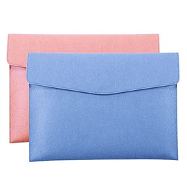 Enyuwlcm PU Leather A4 File Folder Document Holder Waterproof Portfolio Envelope Folder Case with Snap Closure Blue and Pink 2 Packs