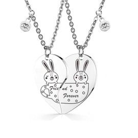 Zuremid Best Friend Forever Heart Necklace 2,BFF Necklace for 2 Cute Rabbit Matching Friendship Gift for Women Men Couples Sister Daughter