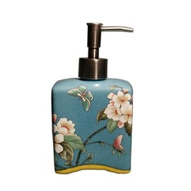 Bicuzat Ceramic Soap Dispenser, Lotion Bottle, Soap Bottle with Removable Pump, Flower Pattern Dispenser for Kitchen Soap, Bathroom Soap, Lotion and Essential Oil-Blue-13 OZ