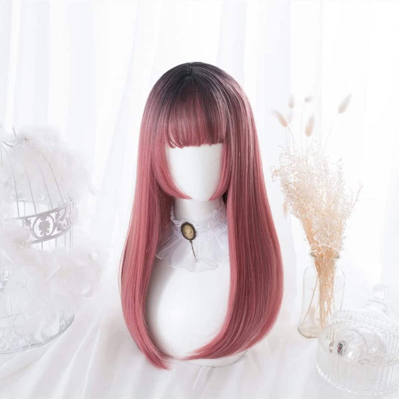 Semi-Long Murasaki Pink Wig, Women's, Straight, Natural, Harajuku Style, Popular,