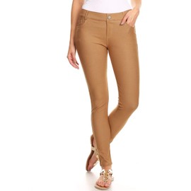 YELETE Womens Basic Five Pocket Stretch Jegging Tights Pants XL Khaki…