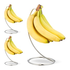 Relaxdays Banana Holder with Round Base Banana Hook Fruit Storage Banana Grape Chrome Iron Silver