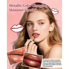 Metallic Coral Changing Shimmer Lipstick for Women,3D Shine High Impact Long Lasting Hydrating Transfer Proof Lipstick,Creamy Matte Non Sticky Plumping Lip Gloss,Full Coverage Lip Color Makeup Gift 02
