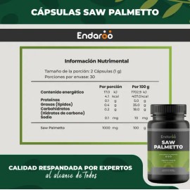 Saw Palmetto 1000mg 60 Cápsulas Sin Sabor Suplemento Herbario Nutricional