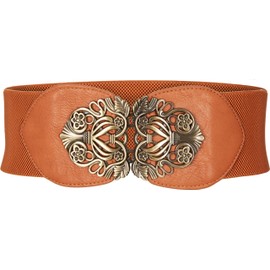 BlackButterfly 3 Inch Wide Waspie Elastic Vintage Buckle Waist Belt (Brown, L)