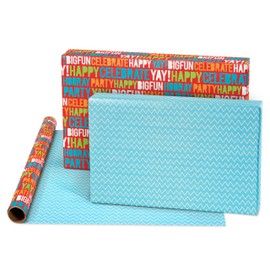 American Greetings Reversible Birthday Wrapping Paper, Balloons and Confetti (4 Rolls, 120 sq. ft.)