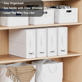 SheetCube 4 Pack Bed Sheet Organizers and Storage, Foldable Bedding Storage Box Container with Window and Label, Linen Closet Organizer Folder for Blanket, Duvet Cover Set, Bed Sheet Set - White