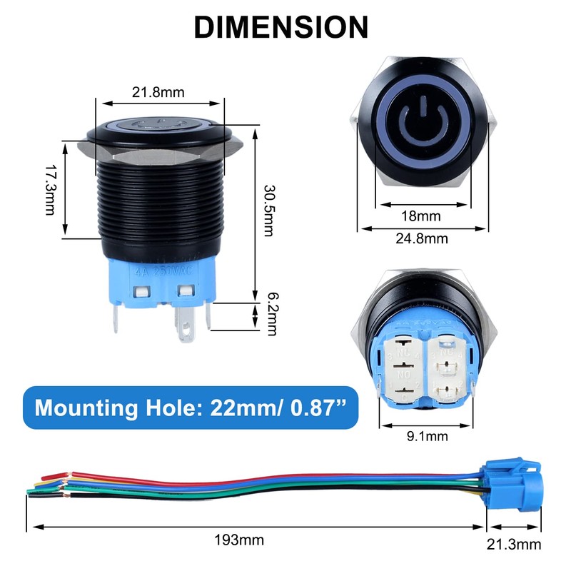 DMWD 1pc 22mm Metal Waterproof Anti-Vandal Momentary Push Button Switch