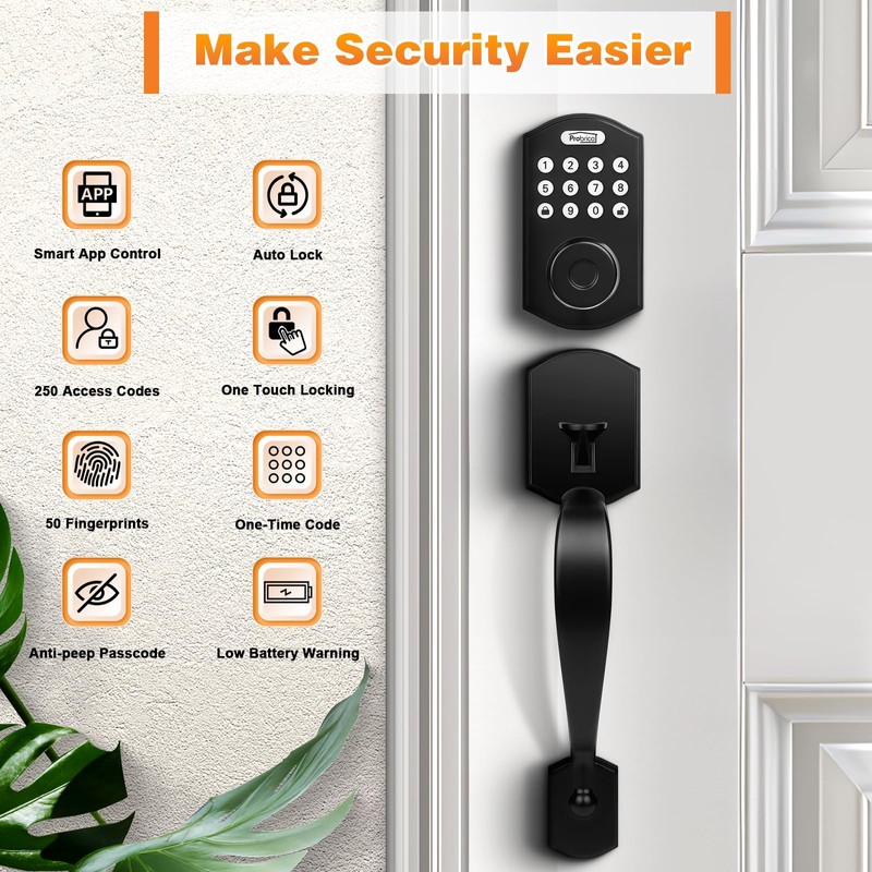 Probrico Smart Keyless Entry Door Lock Deadbolt,Front Door Handleset with
