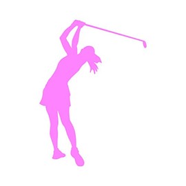 Female Golfer Sticker - Decal - Die Cut - Woman Girl Golf - Pink 1.50" x 2.05"