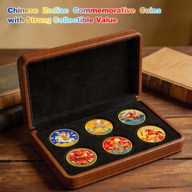 2026 Year of the Horse Commemorative Coin - Chinese Lunar New Year Lucky Gold Coin - Feng Shui Zodiac Horse Souvenir Gift with Protective Case（Set (Chinese-Horse-6Pcs)