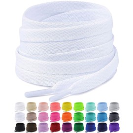 Puzeam Upgrade Tight Weave Flat Shoelaces 16 Colors 5/16" Wide Shoe Laces for Sneakers-White-180