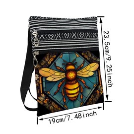 LiuenMgg Stained Glass Bee Messenger Bag Small Ethnic Pattern Printed Adjustable Strap Crossbody Zipper Bag Stained Glass Bee Phone Bag Wallet Cute Shoulder Handbag for Women