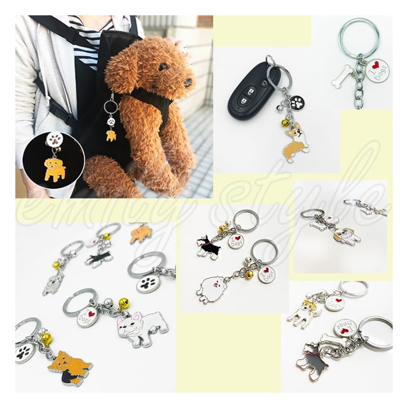 Emilystyle Dog Keychain with Bell, Bone Charm, Bone Keyring, Charm,