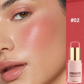 Multi-use Blush Stick, Monochromatic Face Beauty Wand for Cheek, Eyeshadow and Lip, Longwear Waterproof Matte Finish Cream Blush Makeup Stick with Brush for Women, 0.28oz (Peach Pink #02)