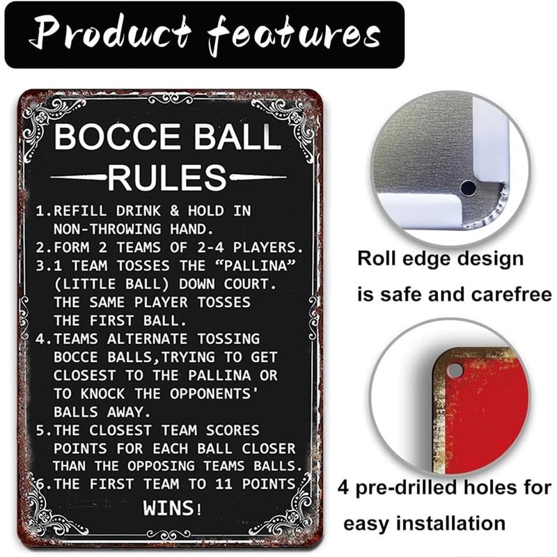 Bocce Ball Rules Funny Tin Sign Metal Signs Scoring Rules
