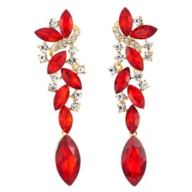 Art Deco Wedding Bridal Party Red Rhinestone Marquise Cluster Chandelier Dangle Statement Earrings