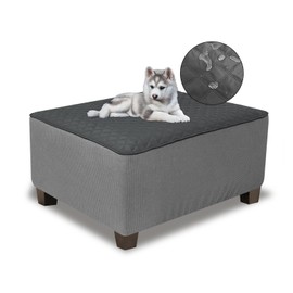 NeColorLife Ottoman Cover Rectangle Waterproof Ottoman Slipcover Rectangular Thick Storage Footrest Stool Covers Furniture Protector for Pets(Medium,Dark Gray&Light Gray)