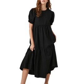 Forever 21 Women's Denim Ruffle Tiered Maxi Dress, Black
