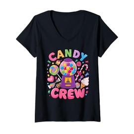 Womens Candy Crew Candy Land Decorations Sweetie Candy Squad Funny V-Neck T-Shirt