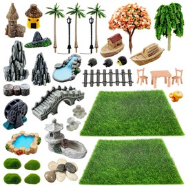 Attuslla 42 PCS Mini Garden Accessories Fairy Garden Kit Micro Landscape Zen Accessories for Diorama Project DIY, Mini House Decor