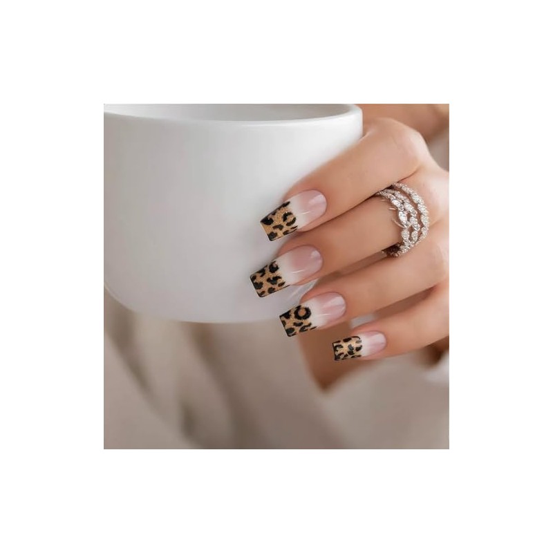 Uñas postizas de longitud media con degradado rosa, reutilizables, con