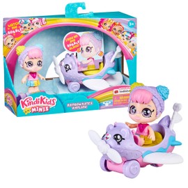 Kindi Kids Minis - Rainbow Kate's Airplane - Collectible Vehicle and Posable Bobble Head Figurine 2pc