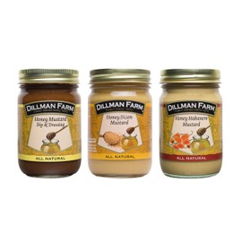 Dillman Farm All Natural Honey Mustard Variety Pack 3 Piece |Honey Mustard, Honey Dijon Mustard, Honey Habanero Mustard| - Gluten-Free, Non-GMO, Vegan, Kosher, Eco-Friendly, Preservative Free, Corn Syrup Free - Made in USA, 14 oz (3 Pack)
