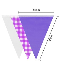 20m 52pcs Purple White Plaid Pennant Bunting,16×22cm Polyester Fabric Reusable Triangle Flags Banner for Indoor Outdoor Birthday Kid Party Decorations