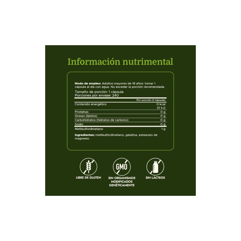 Swanson MSM Metilsulfonilmetano 1000 mg Suplemento Alimenticio 240 Cápsulas