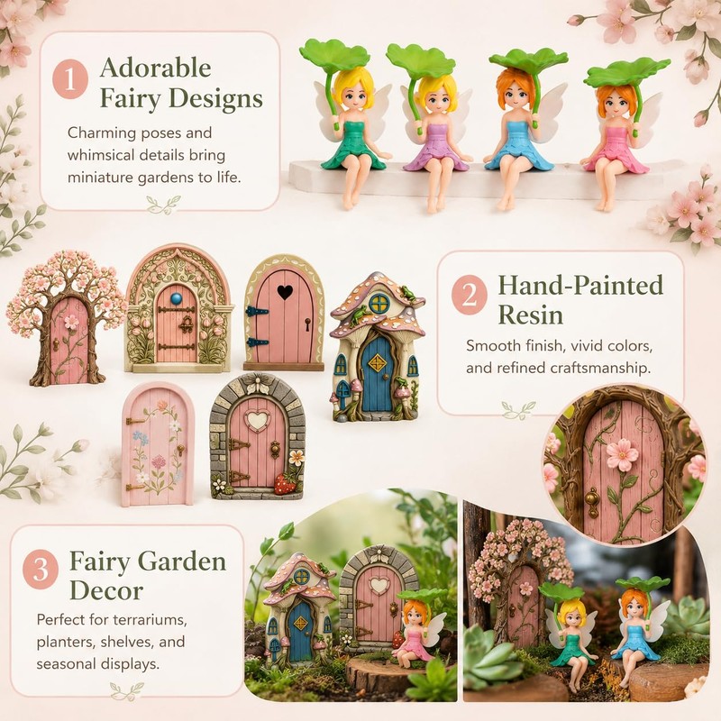 XLTXWD 10Pcs Fairy Garden Ornament Set, Decorative Mini Fairy Doors,