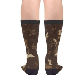 Sigouyinei Moose Deer Reindeer Bird Old Pine Tree Grass Forest Habitat Casual Funny Funky Novelty Socks For Men Women