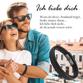 MANVEN Men's Bracelet Gift for Him Leather Bracelet with Engraving I Love You Valentine's Day Birthday Gift for Him Boyfriend Husband Anniversary Christmas 21.5 cm