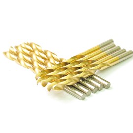 DRILLFORCE 10 PCS,7/64" x 2-5/8"Titanium Coated Twist Drill Bits, Metal Drill, Pack in Plastic Bag (7/64)