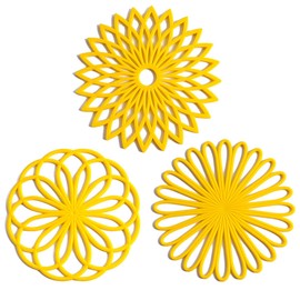 Set of 3 Silicone Trivet Mat - Hot Pot Holder Hot Pads for Table & Countertop - Trivet for Hot Dishes - Non-Slip & Heat Resistant Modern Kitchen Hot Pads for Pots & Pans, Yellow