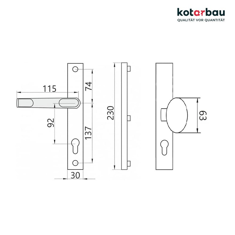 KOTARBAU® Door Handle Set 92 mm Long Plate Black Profile