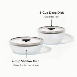 Anyday 4-Pc Microwave Cookware & Glass Food Storage Set with Glass Lids | Large Plastic-Free Containers | Stackable Steamer with Vented Lid for Microwave-Safe Reheating & Steaming Vegetables, Rice