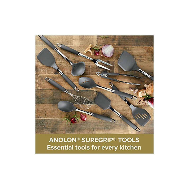 Anolon SureGrip Nonstick Nylon Solid Spoon, Gray 13.25-Inch, Tools and