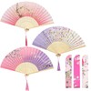 3PCS Folding Hand Fans with Tassel and Fabric Sleeves, Bamboo
