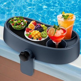 Geelin 1 Pc Hot Tub Table Tray, Adjustable Aboveground Bathtub Tray with 2 Cup Holder, Between 2'' to 7.5'' Nonslip Hot Tub Accessories Shelf Drinks Snacks Phone Holder for Spa Bathtub (Navy Blue)