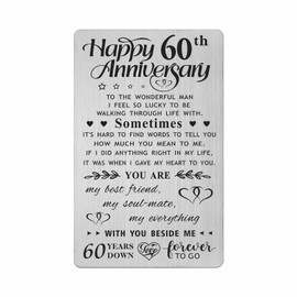FALOGI 60th Wedding Anniversary Card Gifts for Him Husband Men, Happy 60 Year Anniversary Card Presents, Metal Engraved Wallet Card