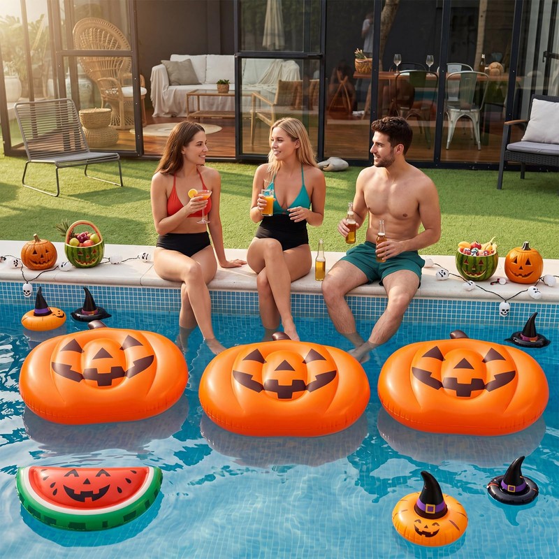 Chalyna Summer Halloween Pumpkin Pool Float Decorations 35.43x31.5x7.87inch Large Inflatable
