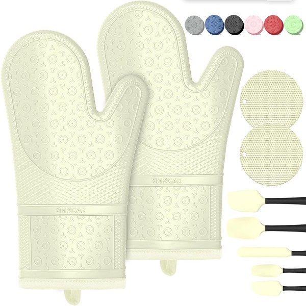 Oven Mitts with Heat-Resistant Hot Pads and Five Silicone Spatulas