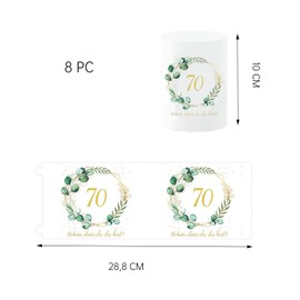 ALLAVA Pack of 8 Birthday Table Decorations, Table Decoration for 70th Birthday Man, Decoration for Tea Lights or Candles with Schön DASS Du Da Bist and Eucalyptus