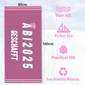 Scinzene Abi 2025 Hand Towel Gift - 80 x 160 cm Microfibre Beach Towel Bath Towel for Graduates in Pink/Purple