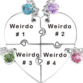 TISDA Heart Bff Necklace for 3,Best Friend Necklaces Set of 4,Weirdo 1 Weirdo 2 Weirdo 3 Weirdo 4 Necklace, Stainless Steel Sister Friendship Jewelry (silvery 4)